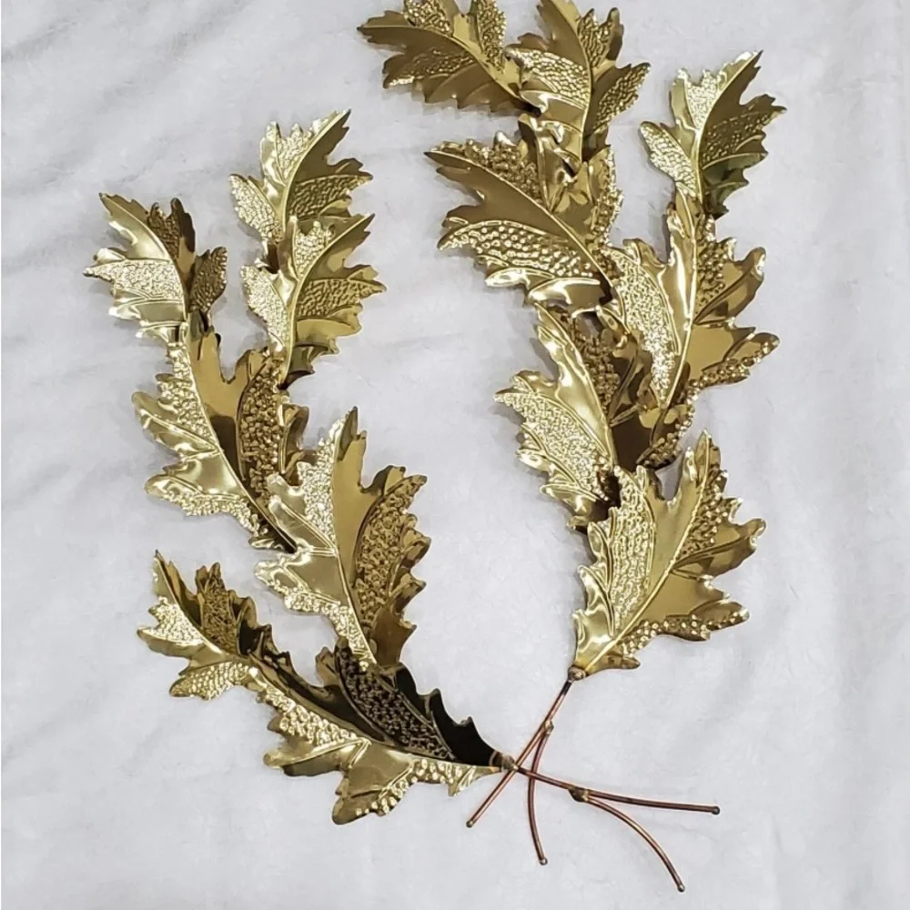 Vintage Home Interior Home Interior, A Pair-Botanical Gold Leaf Wall Decor 17”
